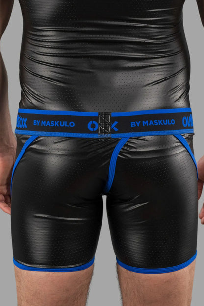 Outtox. Gewickelte Shorts hinten mit Snap-Codpiece. Blau