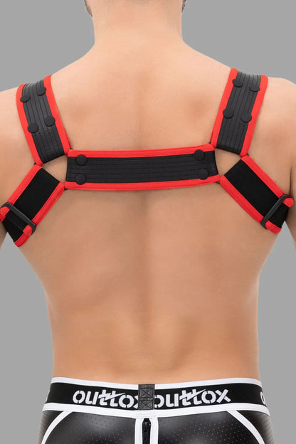 Outtox. Bulldog Harness with Snaps. Black+Red