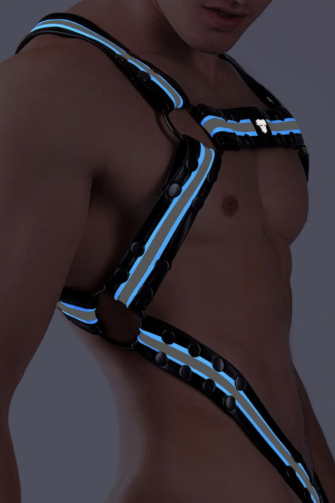 Youngero. Men's Fetish Body Harness. Black+White 'Neon'