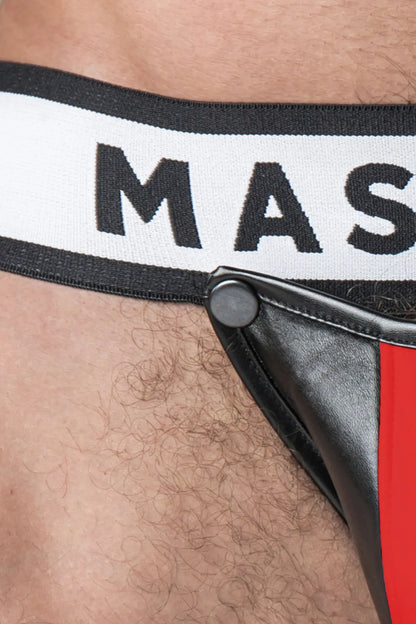 Armored. Men's Fetish Jock. Detachable Codpiece. Black+Red