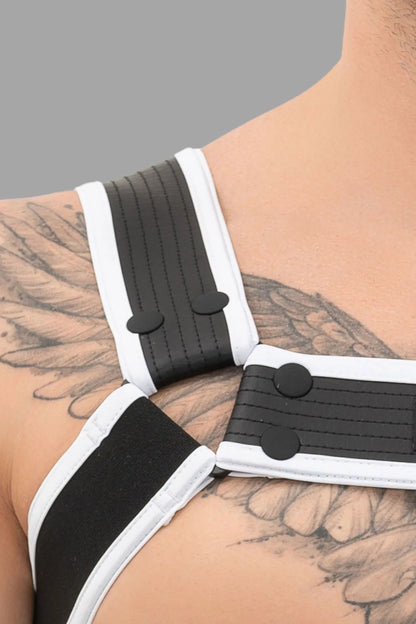 Outtox. Bulldog Harness with Snaps. Black+White