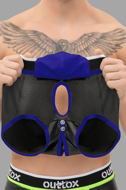 Outtox. Umwickelte Heckshorts mit Snap-Codpiece. Blau