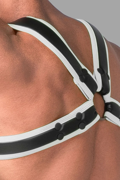 Youngero. Men's Body Harness. Black+White 'Neon'