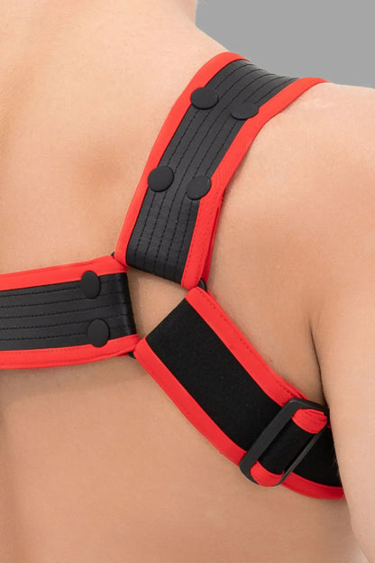 Outtox. Bulldog Harness with Snaps. Black+Red