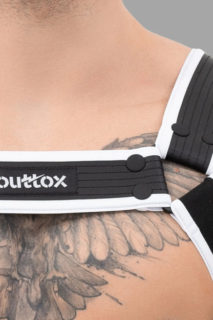 Outtox. Body Harness with Snaps. Black+White