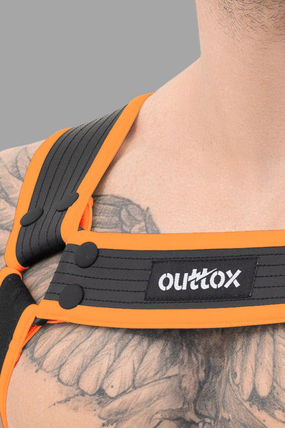 Outtox. Körpergeschirr mit Druckknöpfen. Schwarz+Orange