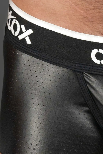 Outtox. Leggings mit Reißverschluss hinten und Snap-Codpiece. Schwarz