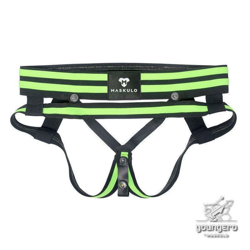 Youngero Generation Y. Men's Fetish Jock. Codpiece. Black+Green 'Neon'