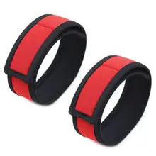 Maskulo NQ3360 red/black PU rubber bondage armbands for role-playing, cosplay, and bedroom games.