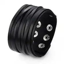 Maskulo NQ3328 5cm Black/Silver PU Leather Bracelet with Ethnic Motives. Hand accessory for cosplay, daily wear, parties, travel.