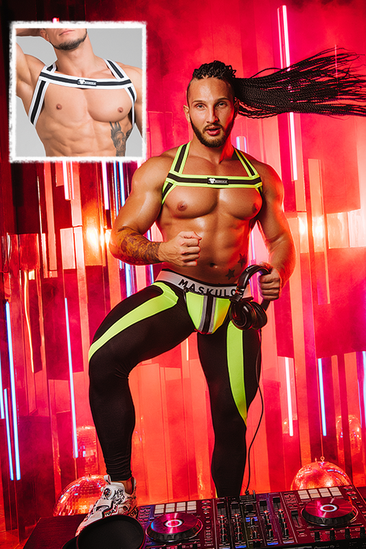 Youngero. Bulldog Elastic Harness. White Neon