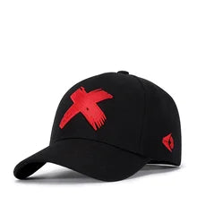 Maskulo NQ1344 black/red baseball cap with "X" embroidery, made of polyester/nylon, ideal for daily wear, travel, and parties.