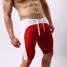 Maskulo NSH341 Red/White Spandex Knee Shorts, U-shaped design, tight fit, white waist lace, ideal for gym, sports, and casual wear.