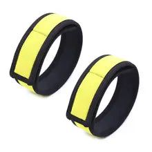 Maskulo NQ3364 Yellow & Black PU Rubber Bondage Armbands for role-playing, cosplay, and bedroom games.