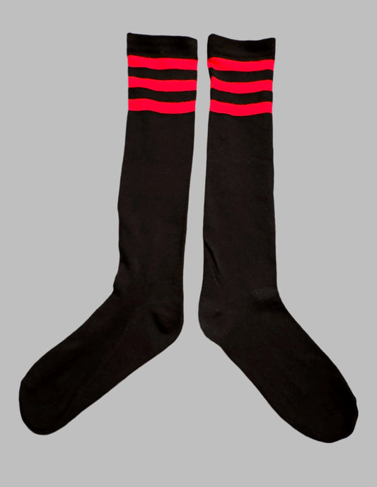 Long socks. Black + Red stripes