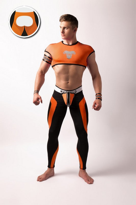 Youngero Classic. Open Rear Leggings. Orange Neon