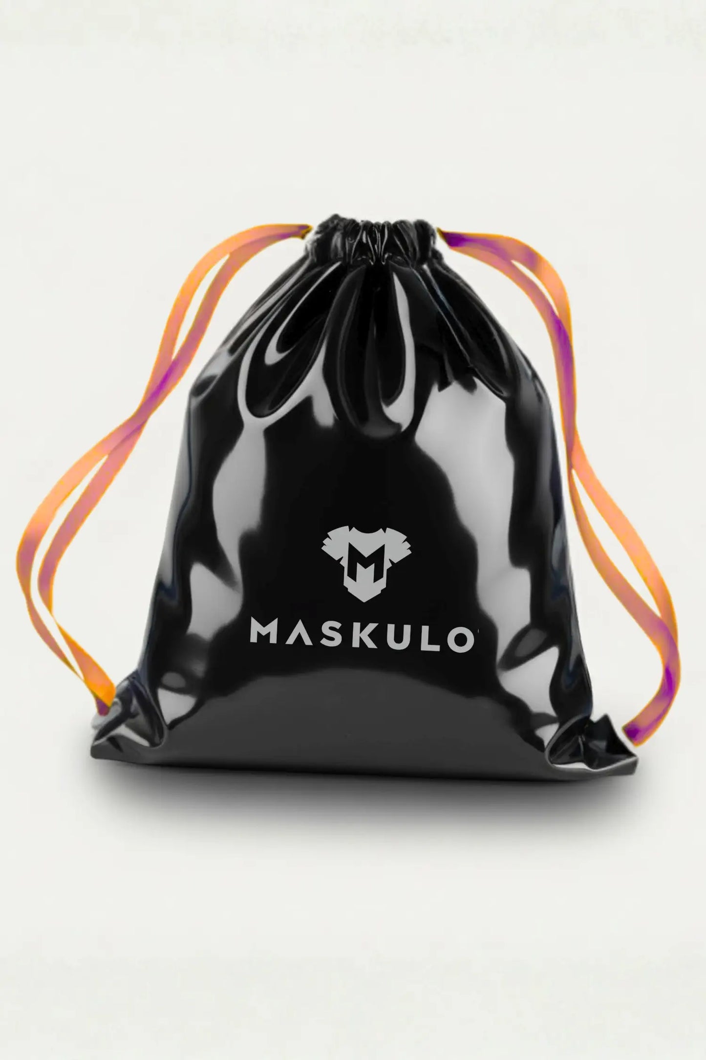 Maskulo Gift. Black Vinyl Shoulder Bag. Orange String