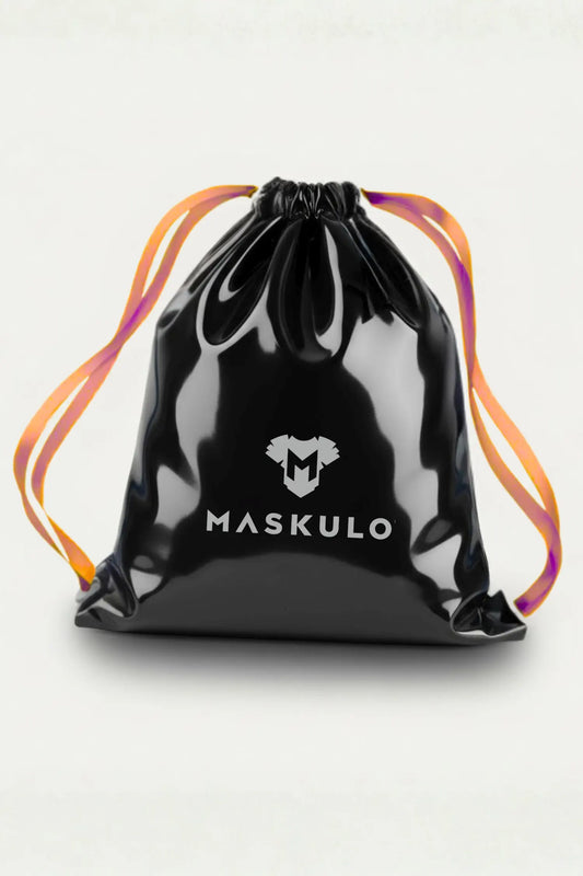 Maskulo Gift. Black Vinyl Shoulder Bag. Orange String