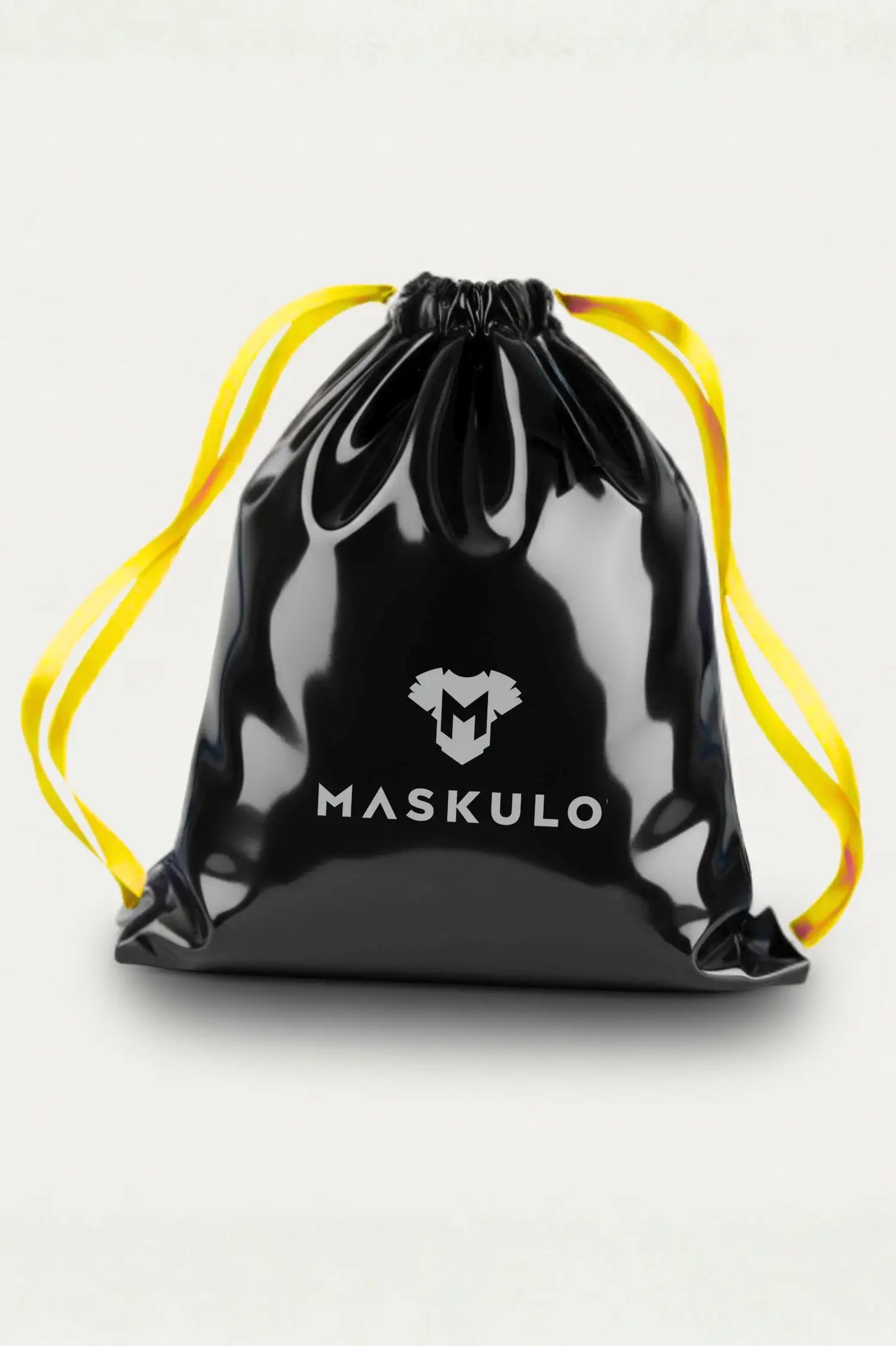 Maskulo Gift. Black Vinyl Shoulder Bag. Yellow String