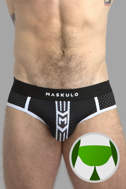 Printed Mesh Briefs. Black+White