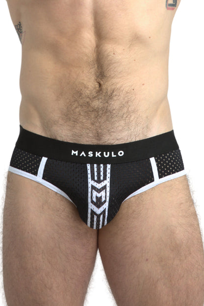 Printed Mesh Briefs. Black+White