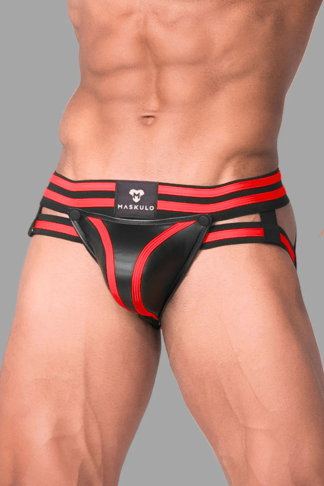 Youngero Generation Y. Men's Fetish Jock. Codpiece. Black+Red