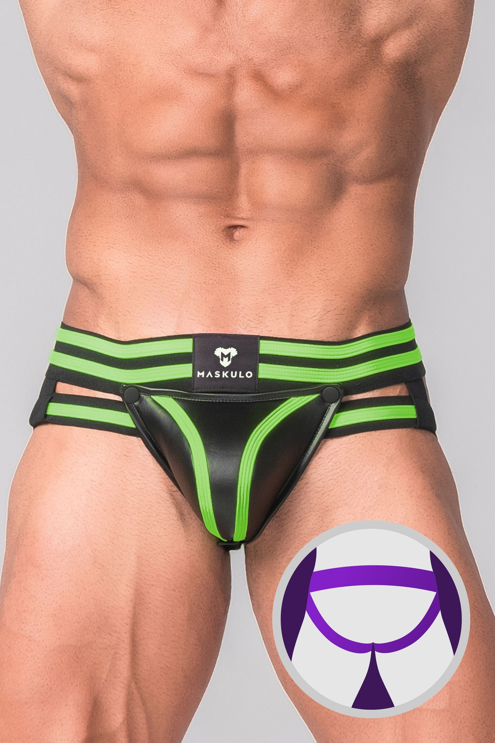 Youngero Generation Y. Men's Fetish Jock. Codpiece. Black+Green 'Neon'