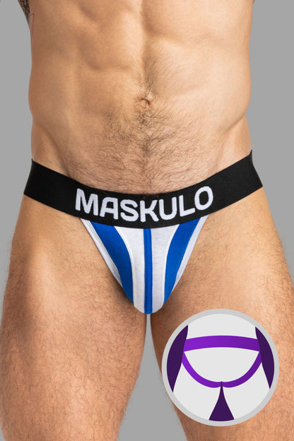 TIGER Jock with POUCH-SNAP. White+Blue
