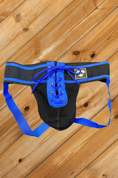 Jett Gridd-Iron, American football jockstrap. Black + Royal Blue