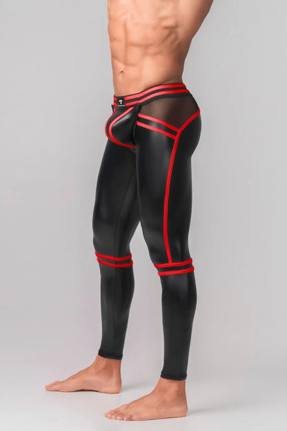 Youngero Generation Y. Men's Leggings. Codpiece. Open Rear. Black+Red