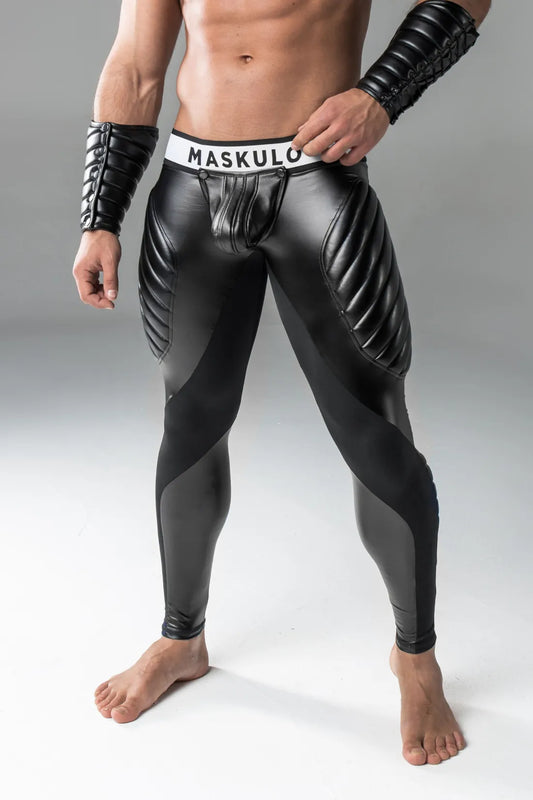 Armored. Men's Fetish Leggings. Codpiece. Zipped Rear. Black