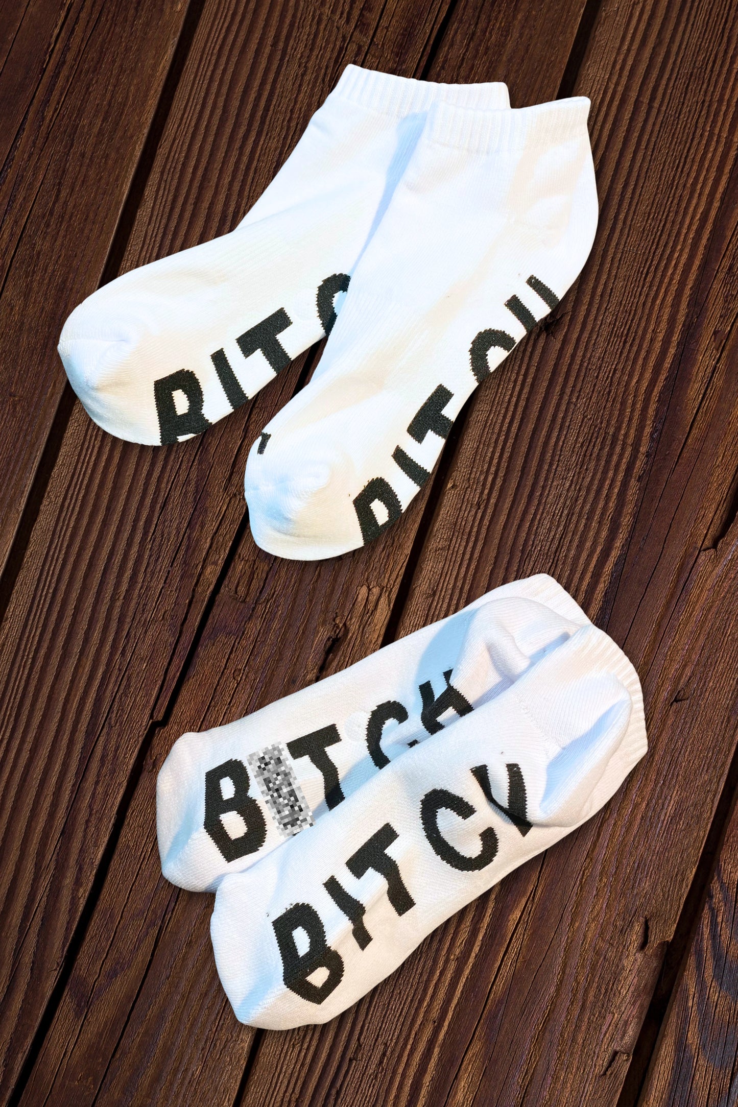 "B*TCH" Ankle Socks. White + Black