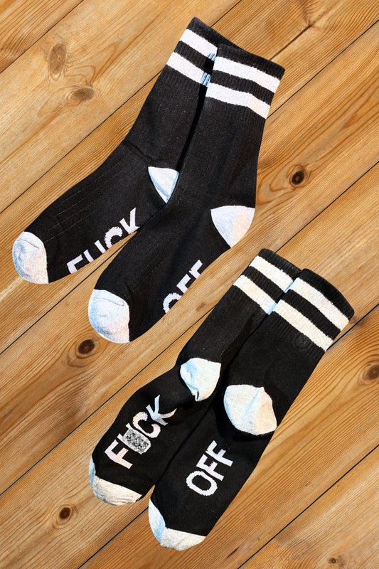 "F*CK OFF" Crew Socks. Black + White