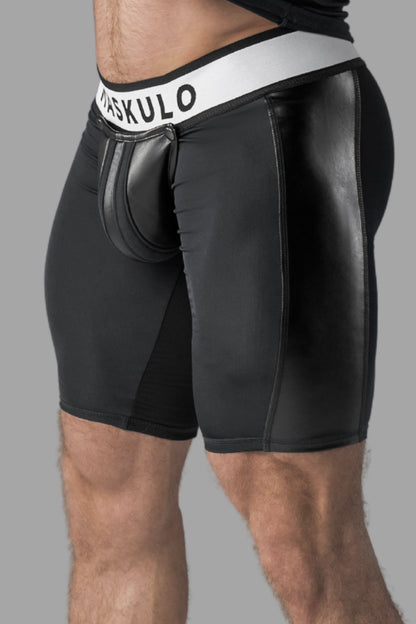 Armored. Men's Cycling Shorts. Codpiece. Rear Zipper. Black