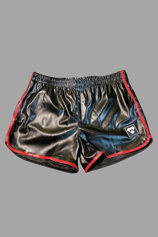 Skulla. Joggingshorts aus Kunstleder. Schwarz+Rot 