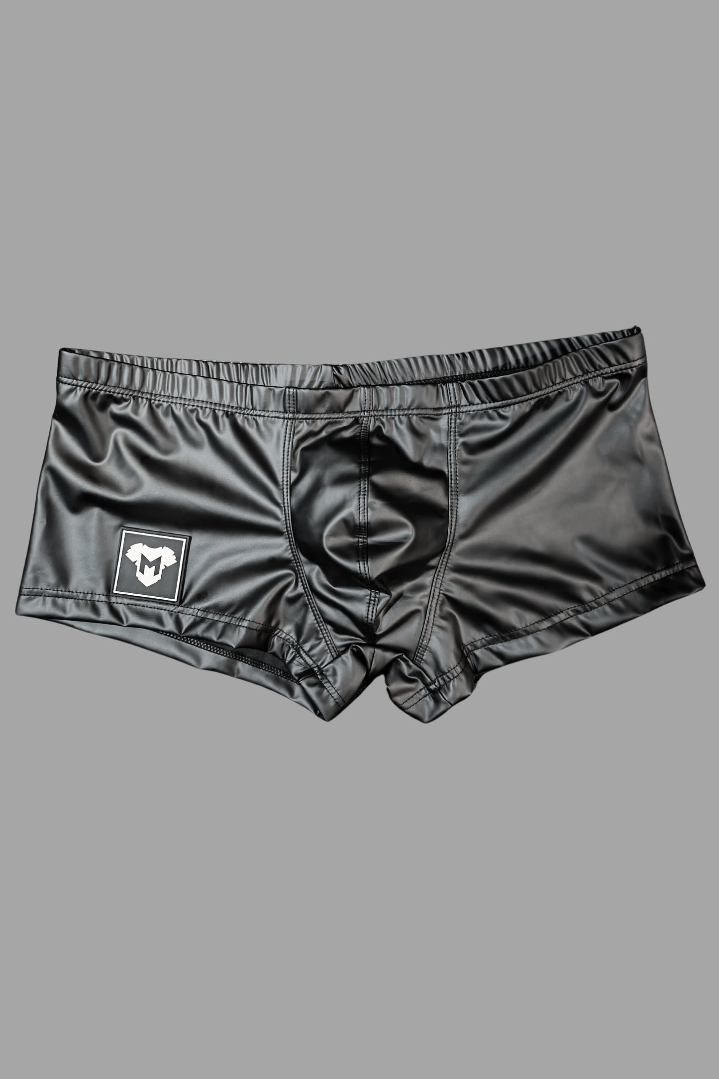 Warren Liquidoil. Thin PU leather shorts. Black