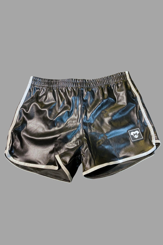 Jett Powern PU Leather 'Jogging' Shorts. Black + White