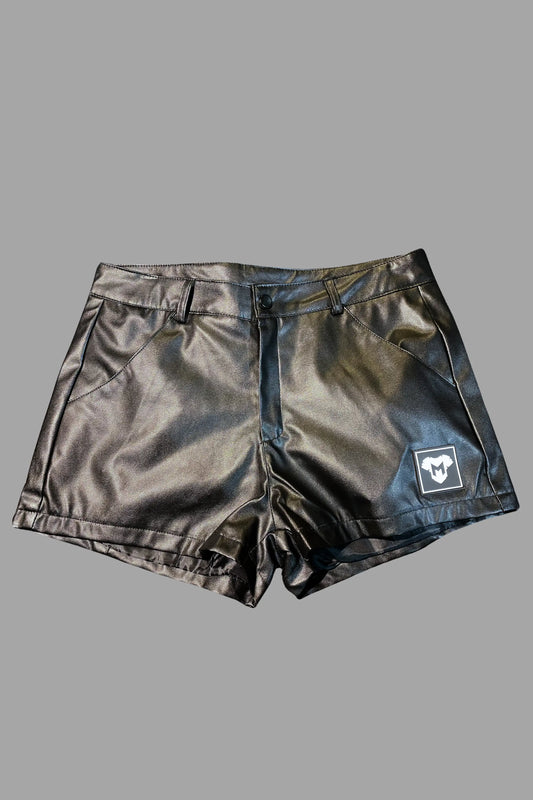 Skulla. Joggingshorts aus Kunstleder. Schwarz+Rot 