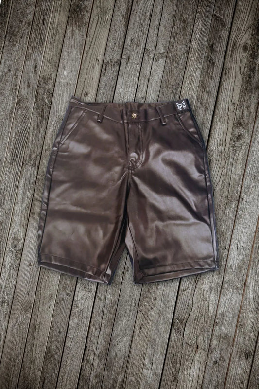 Nils Leatherbud Pants-styled PU Shorts. Black &pn