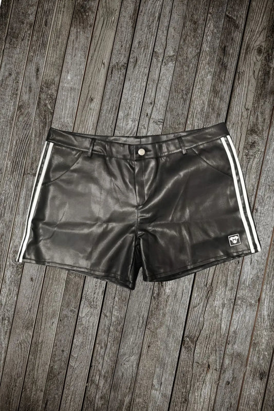 Armed Forces Saddle PU Leather shorts. White stripes + Black &pn