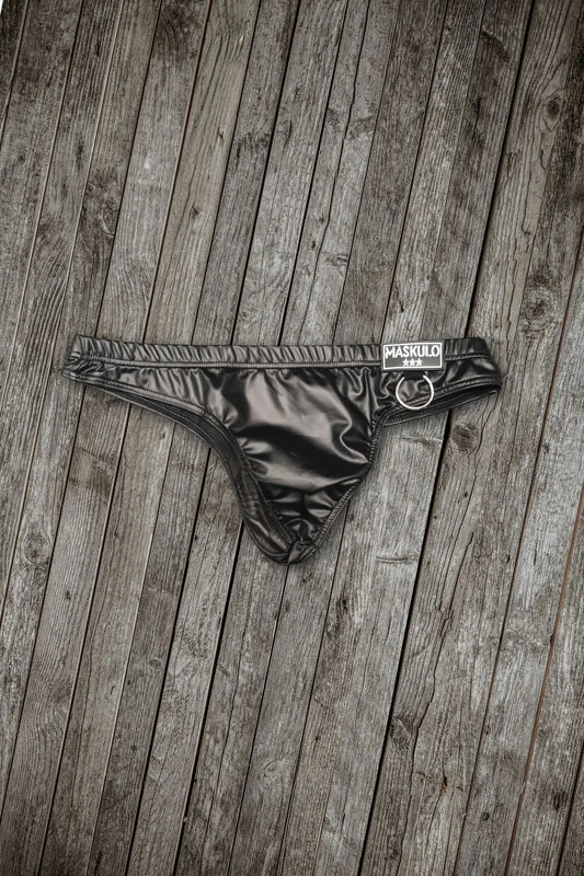 Bruno LiquidOil Smooth PU Leather Thongs with Ring. Black &pn