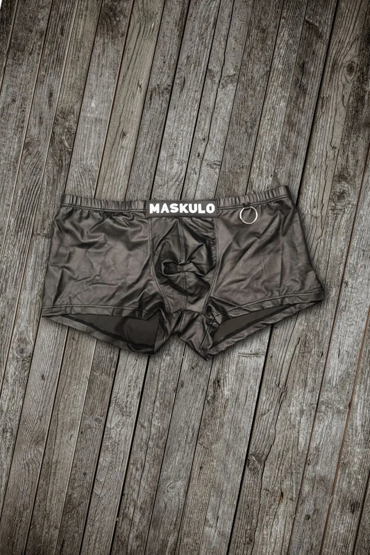Ramon LiquidOil PU Leather Trunk Shorts. Ring. Regular Rear. Black &pn