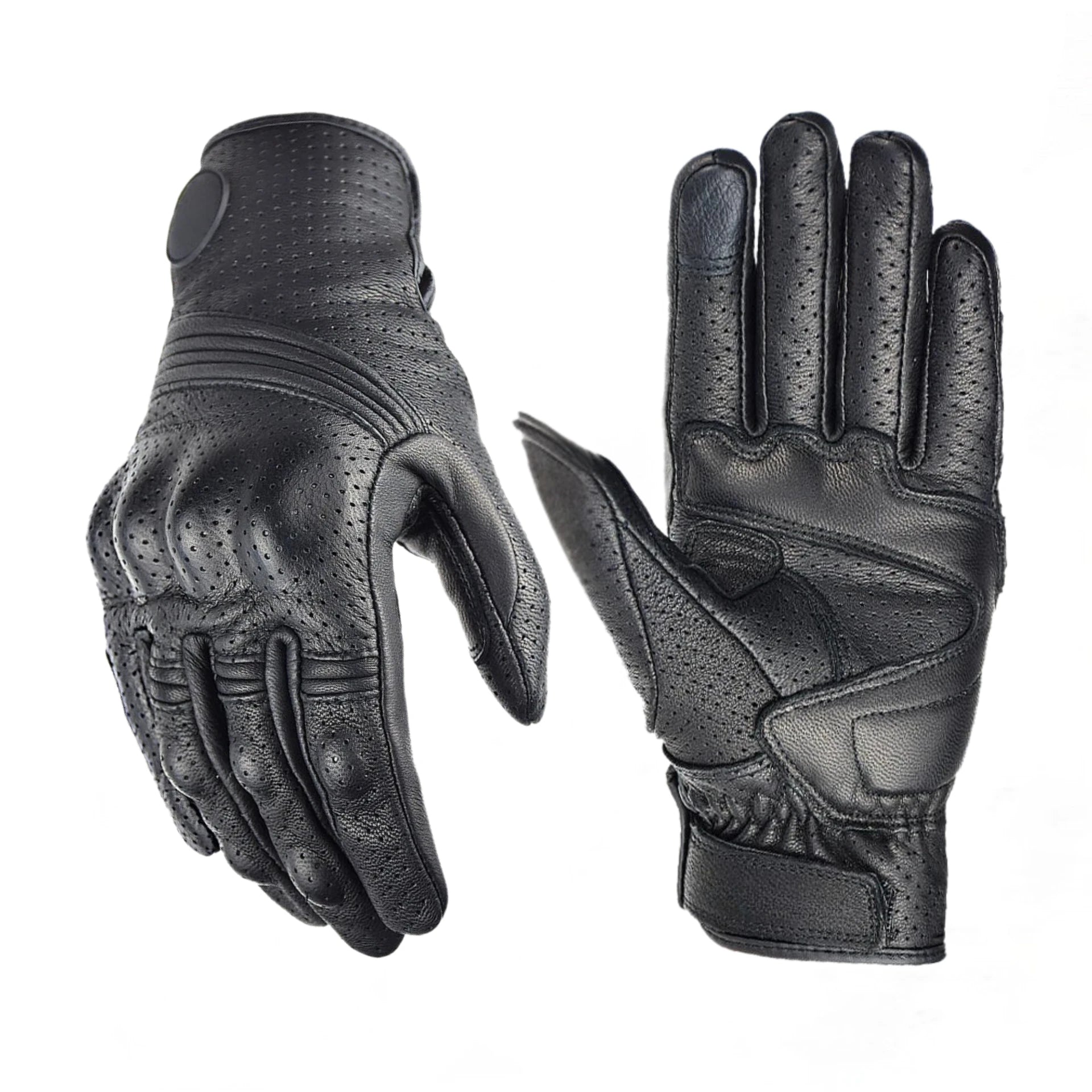 Tactical Gloves in black, designed for motorcycle riding and tactical activities. Real Perforated Leather Hard Knuckle. Maskulo Berlin