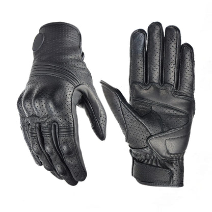 Tactical Gloves in black, designed for motorcycle riding and tactical activities. Real Perforated Leather Hard Knuckle. Maskulo Berlin
