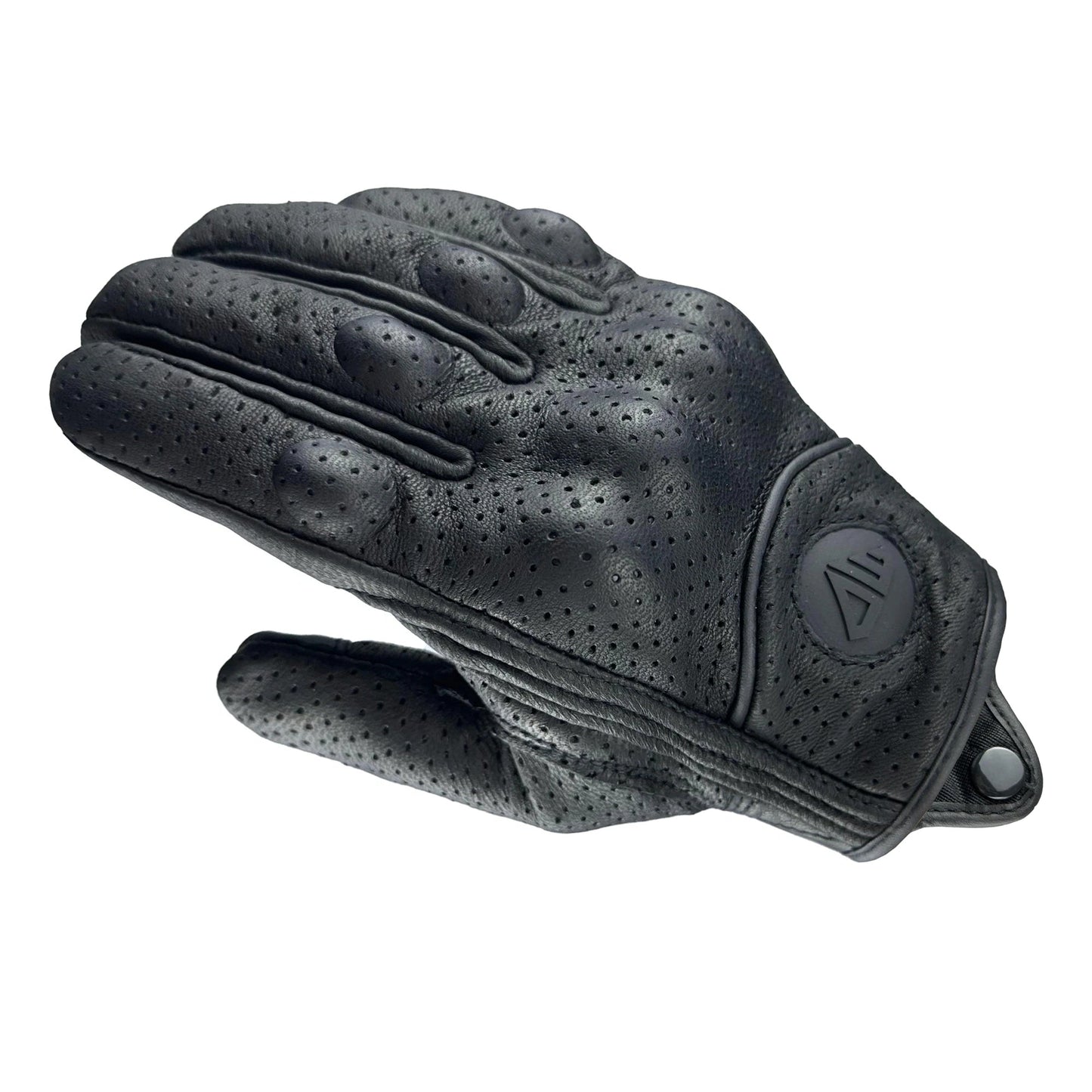 Real Perforated Leather Maskulo Berlin Hard Knuckle Tactical Gloves in black, designed for motorcycle riding and tactical activities
