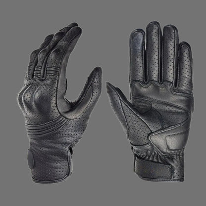 Motorcycle Gloves in black leather with perforation, designed for comfort and protection.