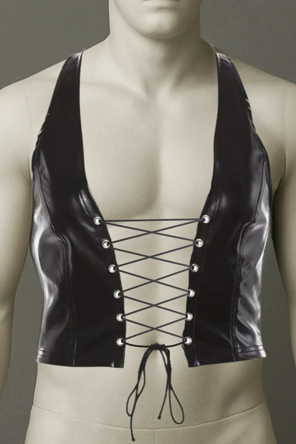 Wet-Look Laced Front Halter Top