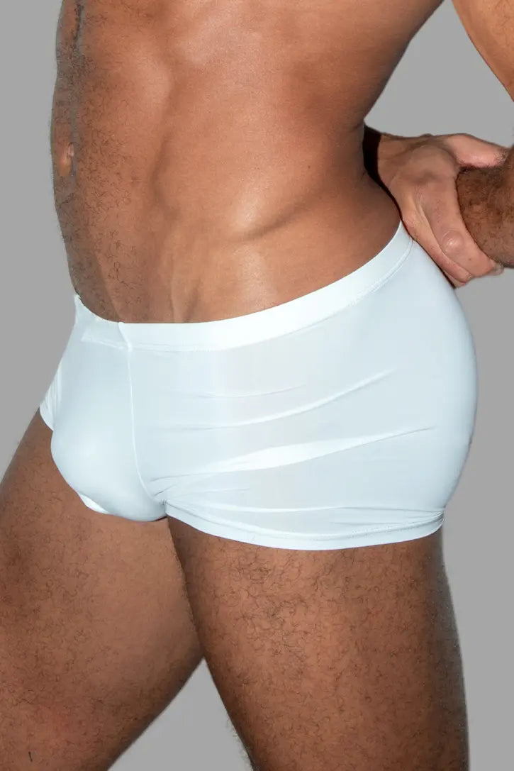 Silky Polyester Tight Trunks. White
