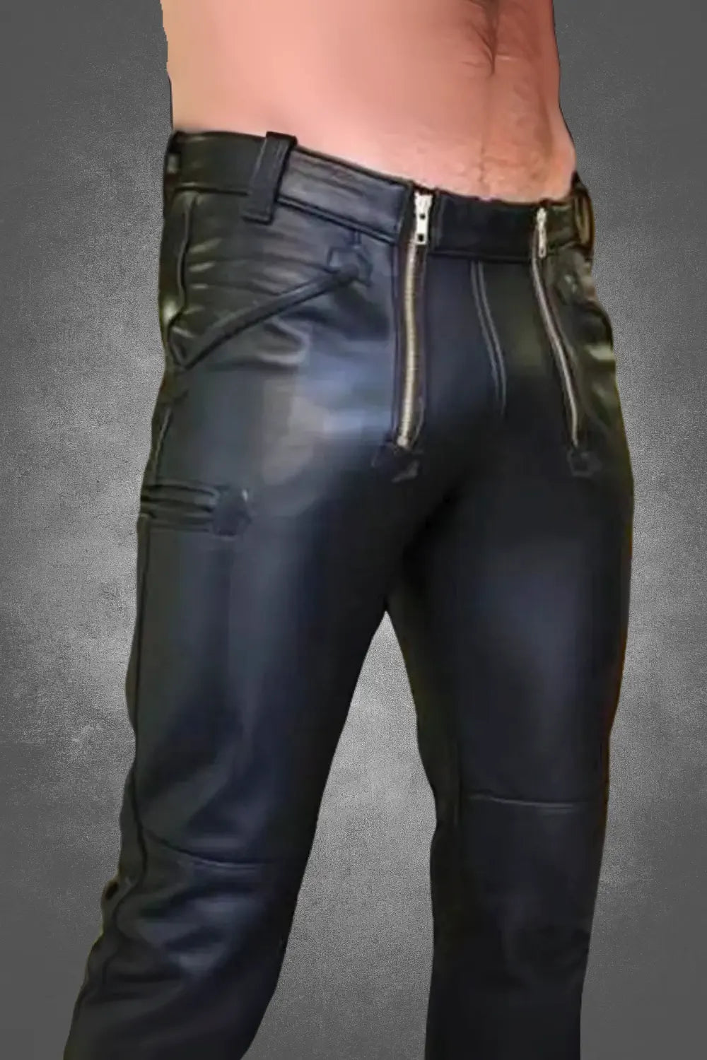 Black Carpenter Style PU Leather Pants