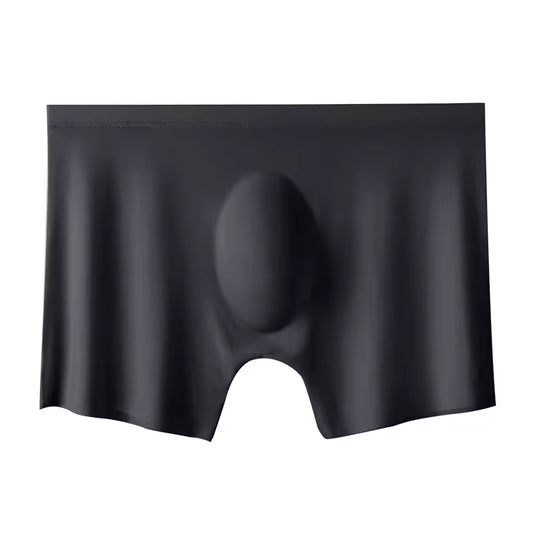 Maskulo NTR320 black silky trunk shorts with bulge pouch, made of tight and stretchy polyester/spandex, for daily wear, gym, or sports.